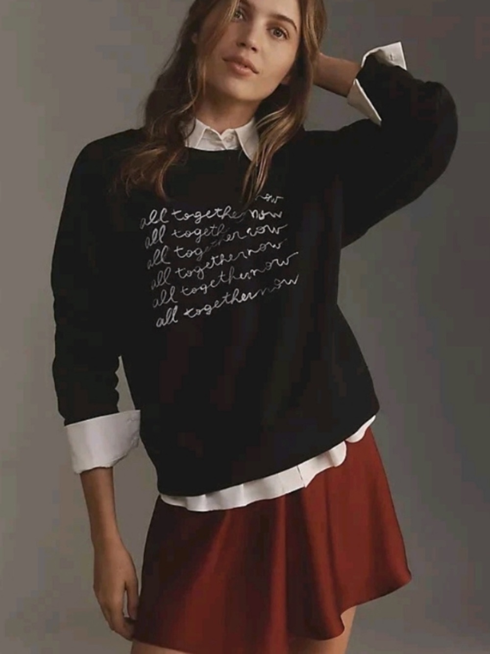 Anthropologie Maeve “All Together Now” Black Crewneck Sweatshirt Sz Small